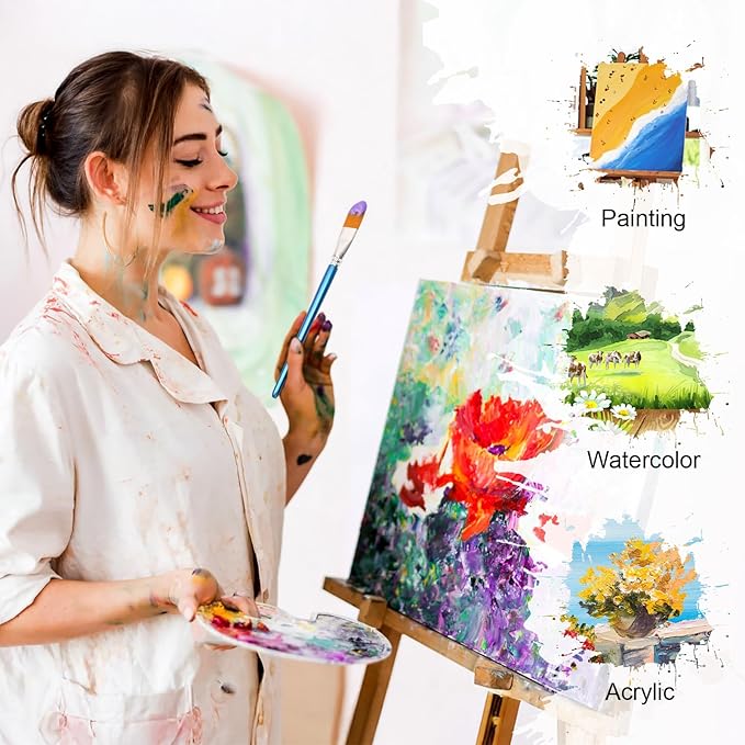 10PCS Flat Head Wide Paint Brush Set, 0.8 Inch Bulk Wide Paint Brushes for Kids for Adults and Artists Acrylic Painting Watercolor Canvas Face Painting Touch Up Rock