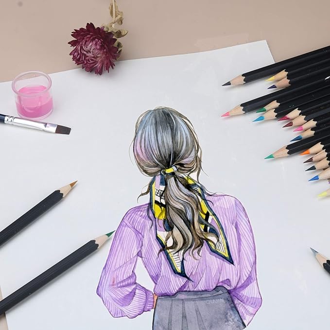 KALOUR Professional Watercolor Pencils with 2 Brush - 72 Colors - Beautiful Blending Effects with Wet or Dry - Ideal for Coloring Book - Water Soluble Pencils for Adults Beginners