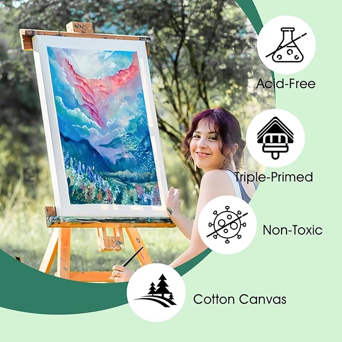 ESRICH Stretched Canvas for Painting 18x24 Inch, 3Pack Large Canvas for Painting, Triple Primed Acid-Free Cotton Blank Canvases for Oil, Acrylic, Watercolor & Gouache for Paint Parties, Art Classes