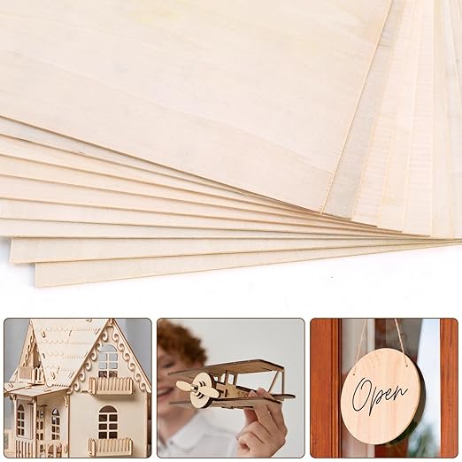 12 Pack Basswood Sheets 1/8, 3 mm Basswood for Laser Cutting, 12X12 Inches Unfinished Wood Sheets for Engraving/Crafts/DIY/Architectural Models/Drawing