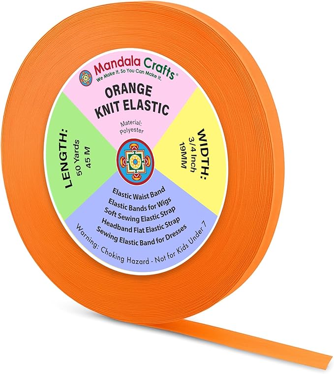 Mandala Crafts Wide 3/4 Inch Orange Elastic Bands Spool for Pants Waistbands Sewing and DIY Crafts, 50 YD Stretchy Flat Fabric Strap Knit Elastic Band for Wig