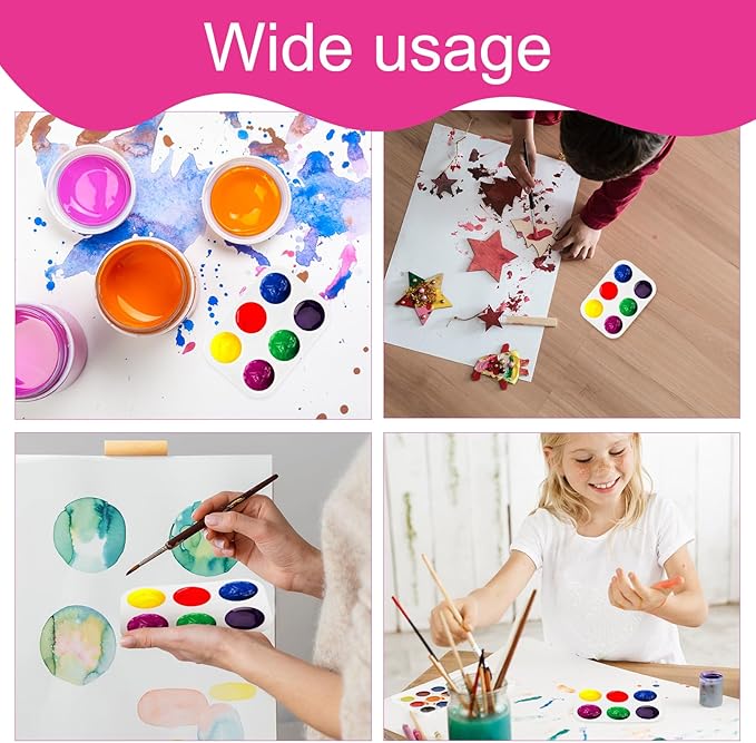 100 Pcs White Plastic Paint Palette 6 Well Rectangular Watercolor Palette Paint Tray for Acrylic, Oil, and Tempera, Ideal for Artists, Students, and DIY Craft Painting