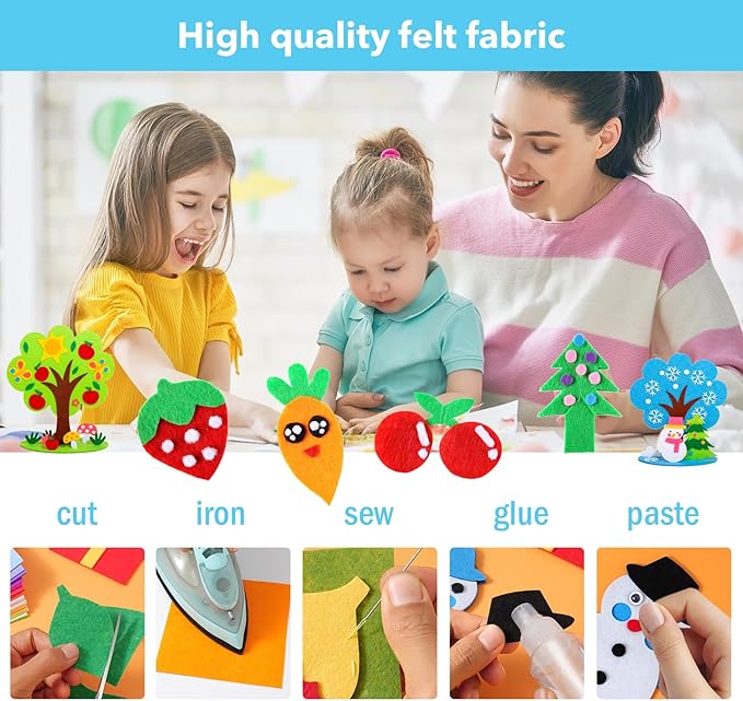 40PCS Felt Fabric Sheets Craft - 4"x 4" Assorted Colors - 1mm Thick Square Nonwoven Felt Fabric for Crafts DIY