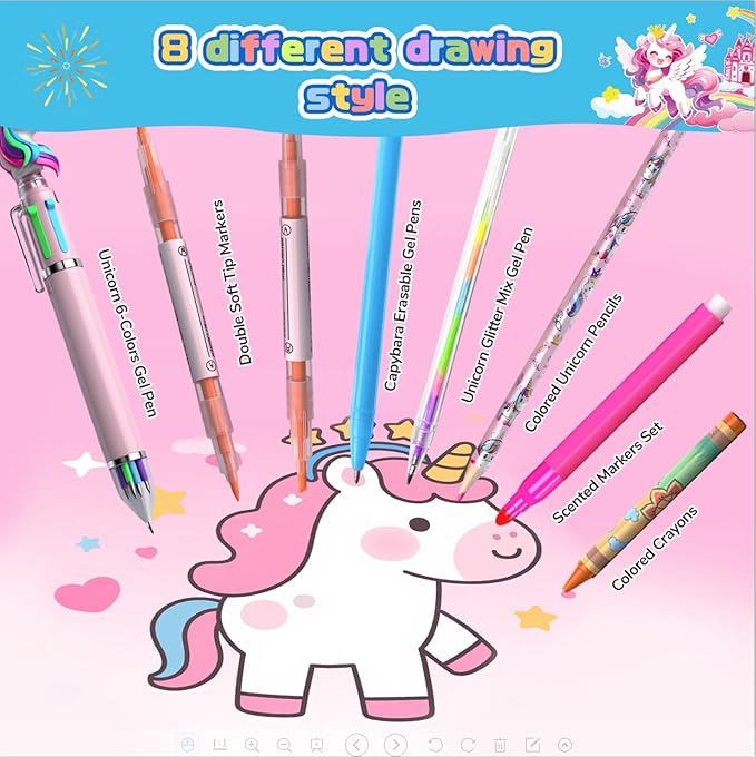 73PCS Unicorn Washable Markers Set with Glitter Pencil Case, Art Supplies and Craft for Girls Ages 4-6-8,Kids Coloring Drawing Kit with Marker,Colored Pencil,Crayon,Gel Pen,Birthday Gift Toys for Girl