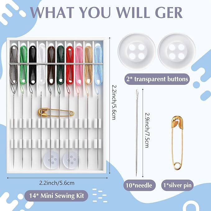 MTLEE 14 Boxes 140 Pieces Mini Quick Fix Sewing Kit Easy Pre Threaded Needle Basic Personal Kit Plastic Threaded Needle Holder Small Home Travel Sewing Box with Pin Button Classic Color
