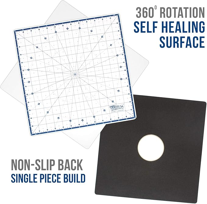 U.S. Art Supply 14" x 14" Self-Healing Cutting Mat 7-Ply - Rotary White/Blue Craft Mat, Non-Slip Cutting Mats for Crafts, Sewing, Quilting, Scrapbooking
