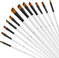 12 PCS White Color Paint Brushes Set, Acrylic Oil Professional Round Paint Brush for Watercolor, Art Brushes for Artists and Adults, Ideal for Water-Based Paints (Oblique Head)