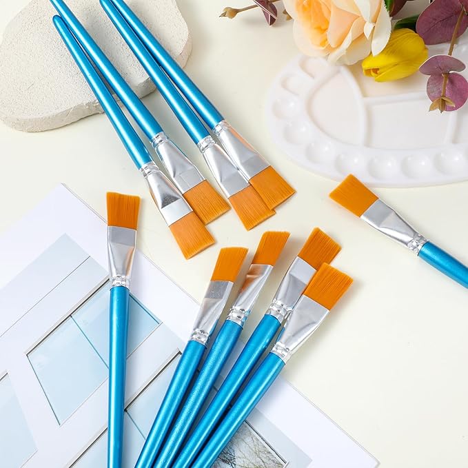 50 Pcs Flat Painting Brush Set, Large Acrylic Paint Brushes Nylon Hair Artist Paint Brushes for Oil Watercolor Canvas Face Body Classroom Arts Crafts Supplies