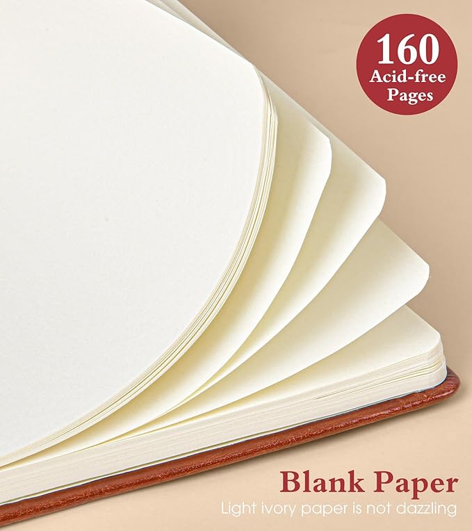 Blank Journal Notebook for Women Men,160 Pages,A5 Hardcover Sketchbook for Drawing, Sketch book, Unlined Notebooks for School,Work, Note Taking,Travel Journals for Writing 5.8"x8.5" (Brown)