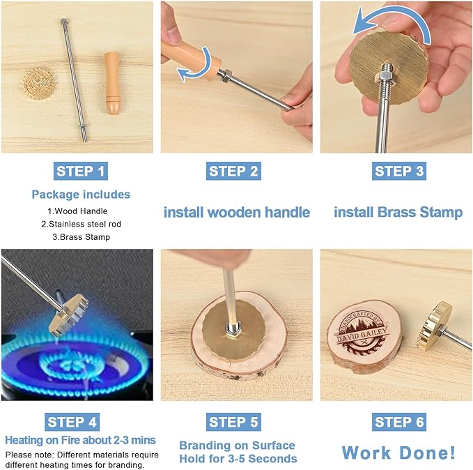 KAINSY Custom Branding Iron for Wood, Durable Personalized Logo Metal Branding Iron for Wood Burning Stamp Leather Meat, Handcrafted Design Weddings & Personalized Gifts, Flame Heated(2Inches)