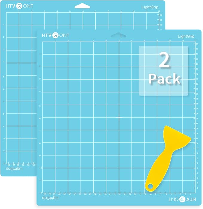 HTVRONT Light Grip Cutting Mats- 2 Pack Cutting Mat 12x12 Compatible with Cricut Maker 3/Maker 4/Maker/Explore 3/4/Air 2/One, Light Adhesive Sticky Quilting Cutting Mats Replacement Accessories