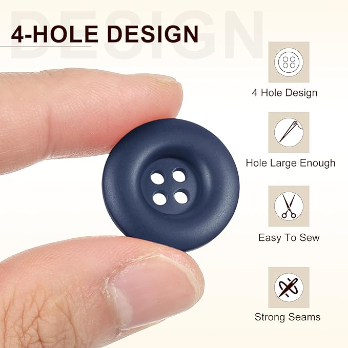 HARFINGTON 50pcs Sewing Button 23mm (7/8 Inch) 4 Holes Resin Thickened Round Crafting Replacement Buttons for Clothing DIY Crafts Decoration, Dark Blue