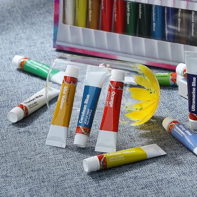 TRANSON Acrylic Paint Set 24-color with 5 Paint Brushes Non-toxic for Canvas Craft Rock Art Painting