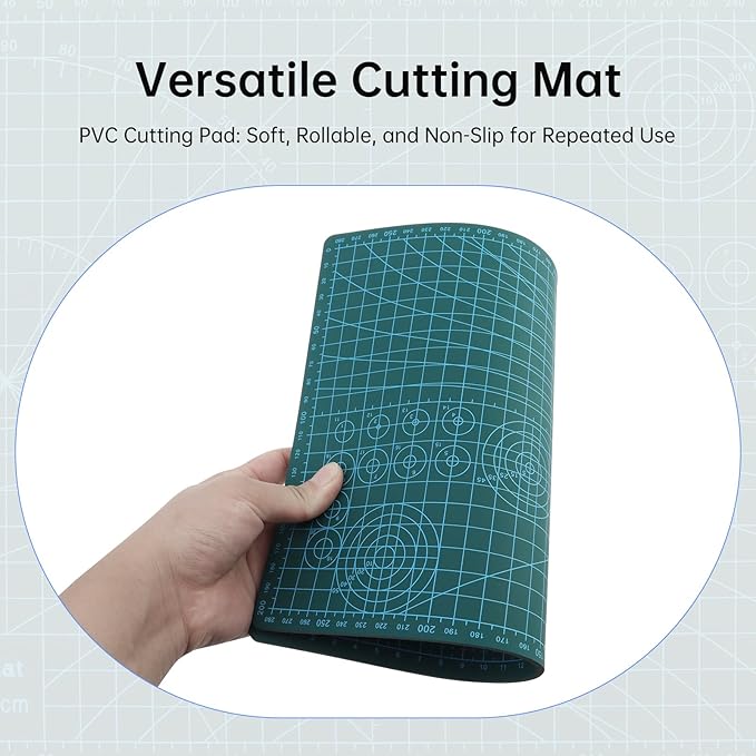 Rotary Cutter Set, 45mm Fabric Cutter, A4 Cutting Mat 11.8x8.6inch, Dual Scale Quilting Ruler and Craft Knife Set, Ideal for Crafting, Sewing, Scrapbooking, Patchworking