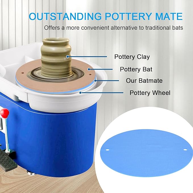 12 inch BatMate for Pottery and Ceramics, LEOLIO Upgraded Round Clay Throwing Cloth for Making Pottery Ceramics, Pottery Machine Accessories (Blue)
