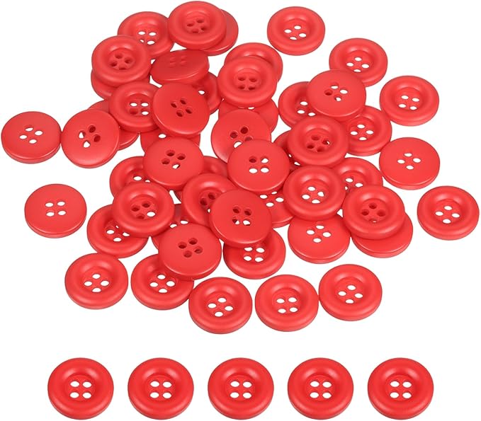 HARFINGTON 50pcs Sewing Button 18mm (11/16 Inch) 4 Holes Resin Thickened Round Crafting Replacement Buttons for Clothing DIY Crafts Decoration, Red