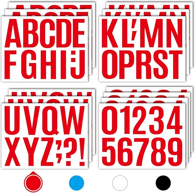 Seloom 13 Sheets Alphabet Stickers,4 Inch Large Vinyl Letter Number Stickers Self Adhesive,Waterproof Numbers Alphabet Letters Labels for DIY Crafts,Mailbox,Notebook,Door,Water Bottles,Car(Red)