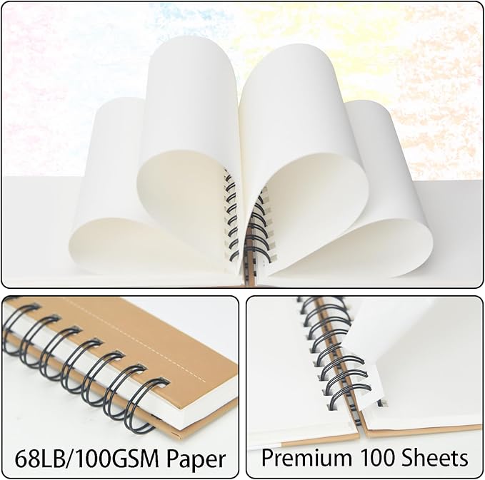 Crehatos 5.5" x 8.5" Small Sketch Book, Top Spiral Bound Sketch Pad, 100 Sheets Each 68lb/100gsm Drawing Paper, 2 Pack