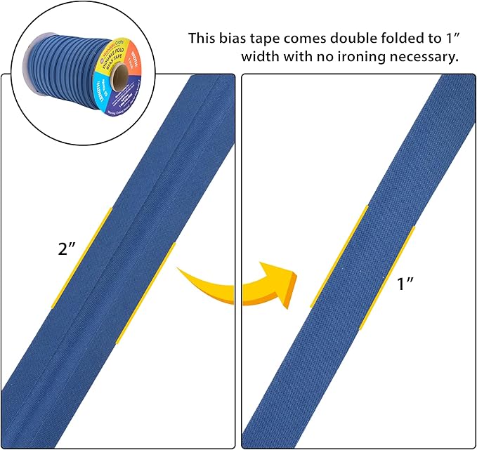 Mandala Crafts 55 Yards 1 Inch Denim Double Fold Bias Tape for Sewing - Bias Binding Tape for Quilting Binding, Hemming, Seam, and Fabric Piping
