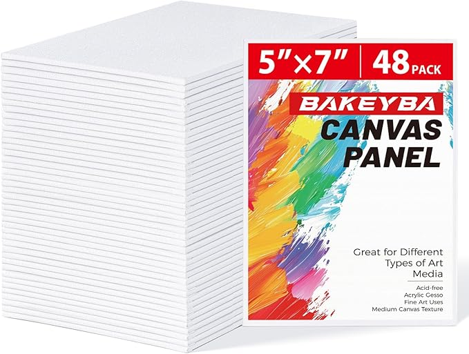 48 Pack, 5x7 Inch Small Painting Canvas Boards for Kids, 100% Cotton White Blank Canvas Panels, Art Supplies for Acrylics Oil Watercolor Tempera Paints