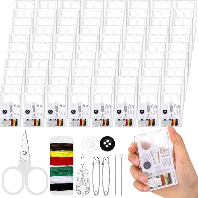 Knitgrip 100 Boxes Mini Travel Sewing Kit Quick Fix Sewing Kits Bulk Basic Portable Pre Threaded Needle Emergency Repair Tool for Christmas Gifts Beginner Traveler Home Hotel (White)