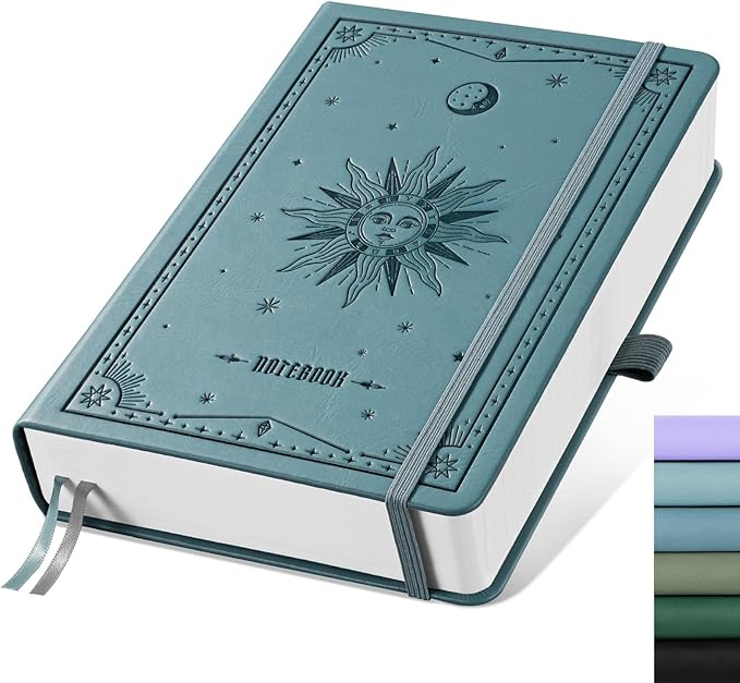 EMSHOI A5 Dotted Journal, 320 Pages, 100gsm Thick Dot Grid Paper, Leather Hardcover Dotted Notebook for Bullet Journaling, Drawing, Work & Writing - Light Blue, 5.75”x8.38” (A5)