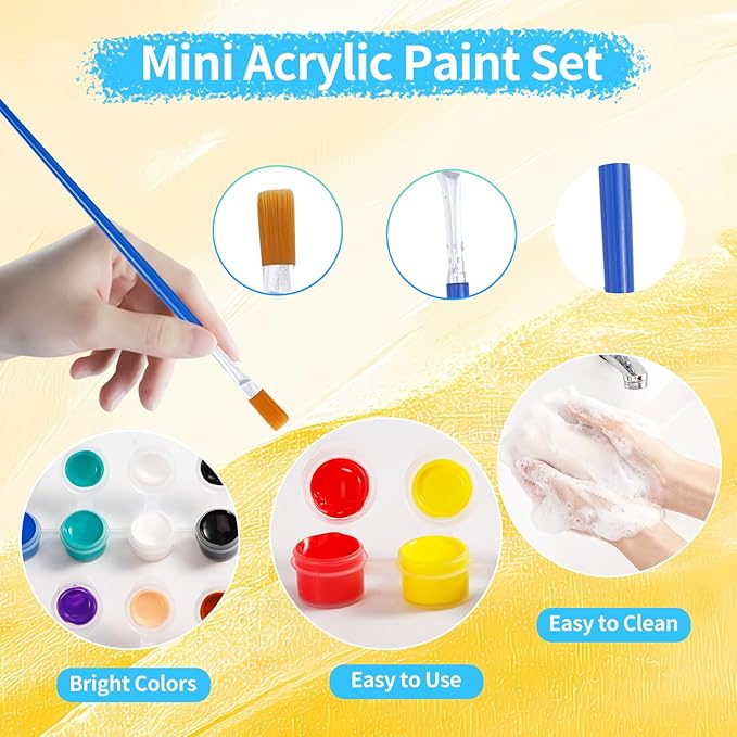 Yihurlm 40Pack Mini Acrylic Paint,12 Color Acrylic Paint Strips,40 Flat and 40 Pointed Brushes,Painting Party Supplies,Washable Mini Painting Kit Container Strips Storage for Artistic Craft Gift(3 ml)