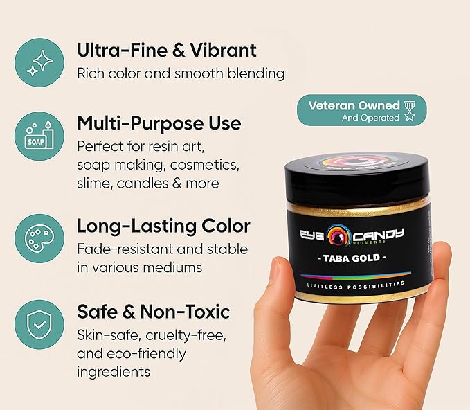 Eye Candy Premium Mica Powder Pigment “Taba Gold” (50g) Multipurpose DIY Arts and Crafts Additive | Natural Bath Bombs, Paint, Soap, Nail Polish, Lip Balm (Taba Gold, 50G)