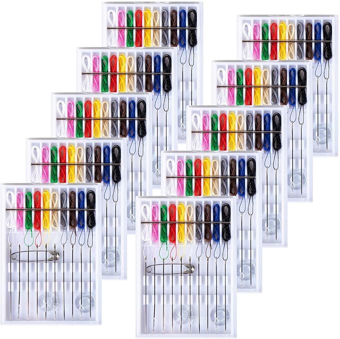 SoFire 10 Boxes Home and Travel Quick Fix Sewing Kit Pre Threaded Needle Kit, Each Box with 10 Pieces