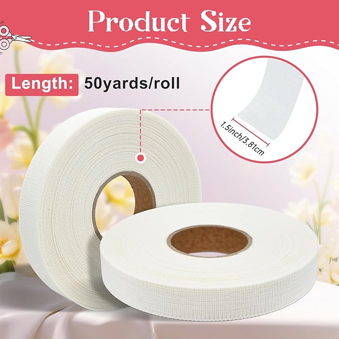 50 Yards Fishbone Rolled Hem Tape Ban Roll Tape for Sewing Narrow Hem Chiffon Fabric Rolled Hem Guide Edge Sewing Tool Fishbone Boning Lining Hemming Tape Sewing Accessories and Supplies