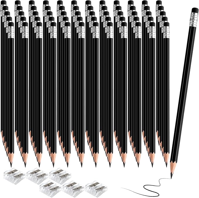 120 PCS Black Checking Pencils Erasable Colored Pencils with Eraser Pre-Sharpened 2 HB for Checking, Grading, Tests & Office/School Supplies (Black)
