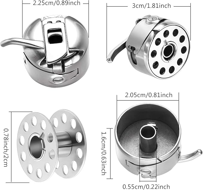 WILLBOND 3 Pcs Sewing Machine Bobbin Case and 15 Pcs Metal Sewing Machine Bobbins with Shuttle Holder for Craft, Suitable for Front Loading 15 Class Apparatus