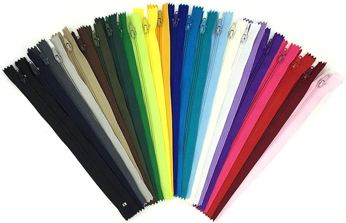 25cm/10 Inch Multicolor Nylon Coil Zippers for Sewing and Crafts 24 Colors