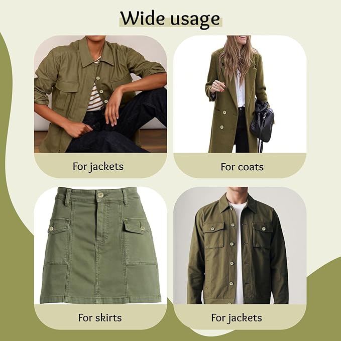 Khaki 100 Pcs Sewing Buttons 0.75 inch Uniform Buttons 30L 4 Hole Plastic Green Glossy Olive 19mm Ideal for Jacket Work Uniforms Workwear School Outfits Aprons Pants Bags DIY Crafts