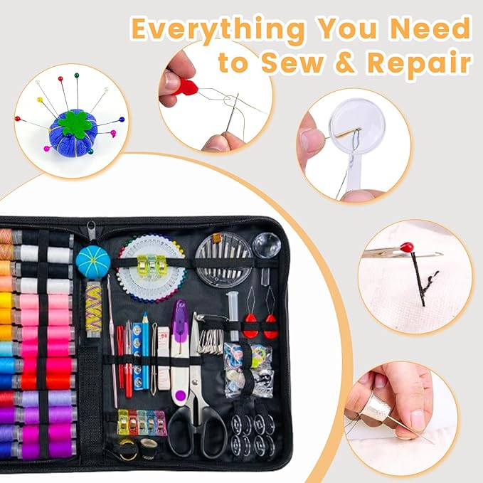 HYHJMISTY Sewing kit, Needle and Thread Kit for Sewing, 186 Pcs Sewing Accessories for Travel, Home, School and DIY Gift, Needles, Scissors, 43XL Thread Spools