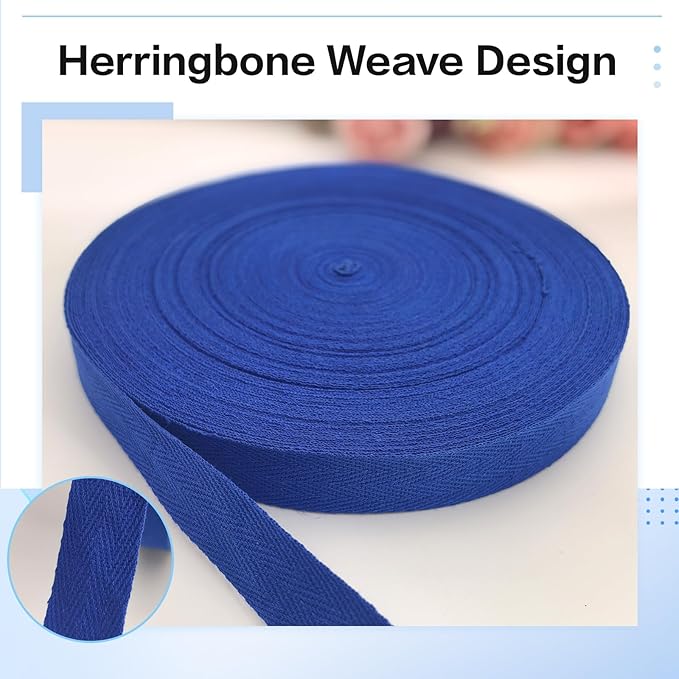 Royal Blue Twill Tape 3/4 Inch Wide - 40 Yards Herringbone Cotton Webbing Bias Binding Tape for Sewing, Crafting, DIY Projects, Pet Collars, Gift Wrapping and Home Decoration
