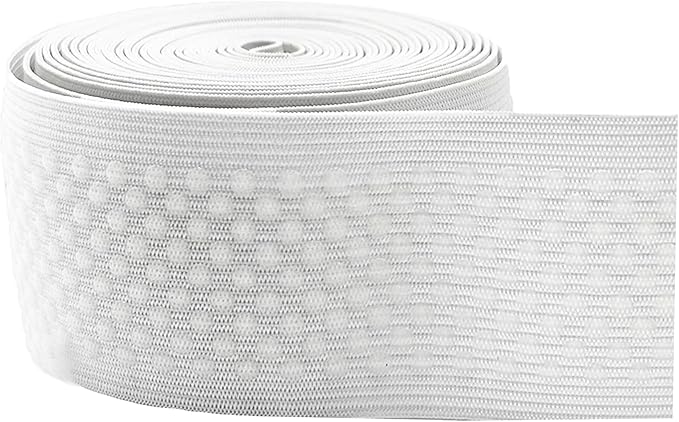 Mandala Crafts 2 Inch Elastic Silicone Gripper Tape for Clothing - 5 Yds Dotted Non Slip Elastic Band for Sewing - White Silicone Flat Fabric Stretchy Ribbon Straps