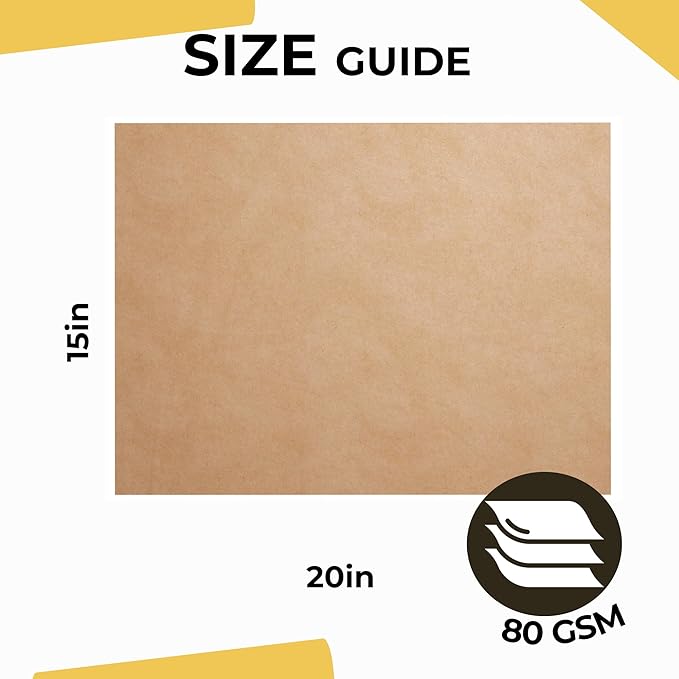 Kraft Paper Sheets - 15 x 20 in. - 480 Sheets of Brown Wrapping Paper – Heavy Duty Craft Paper for Shipping - Light Brown Construction Paper - 80 GSM - 1000 Square feet