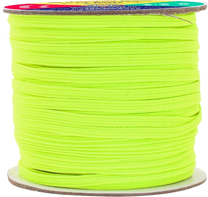 Mandala Crafts 3mm 50 Yds Roll of Lime Green Elastic Bands for Sewing - 1/8 Flat Elastics Cord - 1 8 Inch Braided Stretch Straps for Crafting