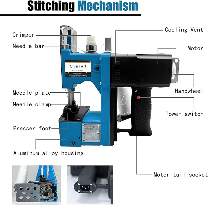 Mini Bag Closing Machine-Electric Portable Bag Sewing Machine 2s/bag,Bag Closer Automatic Woven Bag Sewer Packing Machine for Burlap PP Woven Kraft Paper Bag Feed Sacks Rice Bags Seed Bags-Blue