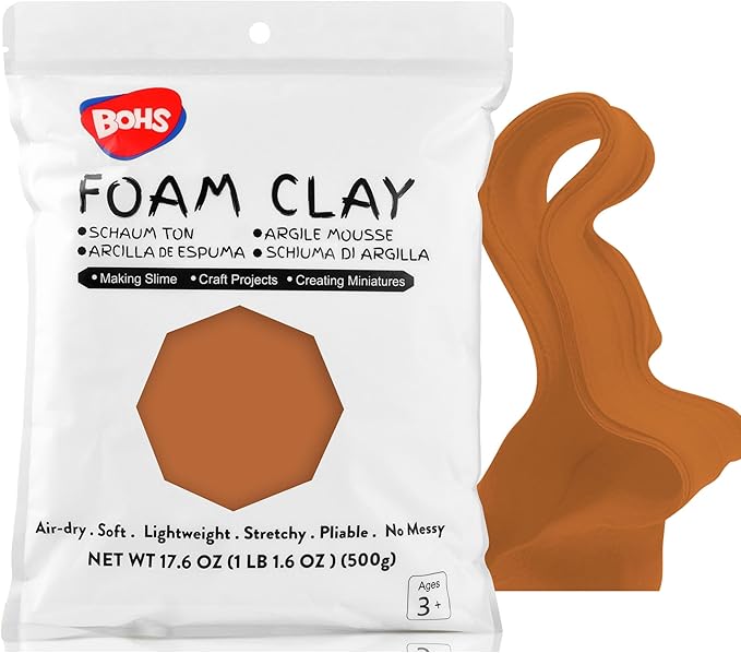 BOHS Chocolate Brown Modeling Foam Clay - 500g, No Cracks,No Stains,Soft, Air Dry -for Flower Mirror,Cosplay,Fake Bake, Slime Supplies - 1.1 Lbs