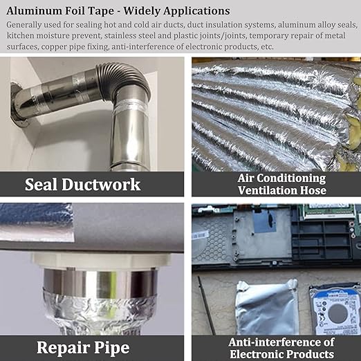 3PCS Aluminum Foil Duct Tapes Heavy Duty, Silver Metal Tape, Preminum Insulation Adhesive HVAC Tape (3.9mil,2"x65FT) High Temperature for Ductwork, Dryer Vent, Furnace, Patching Hot & Cold Air Ducts