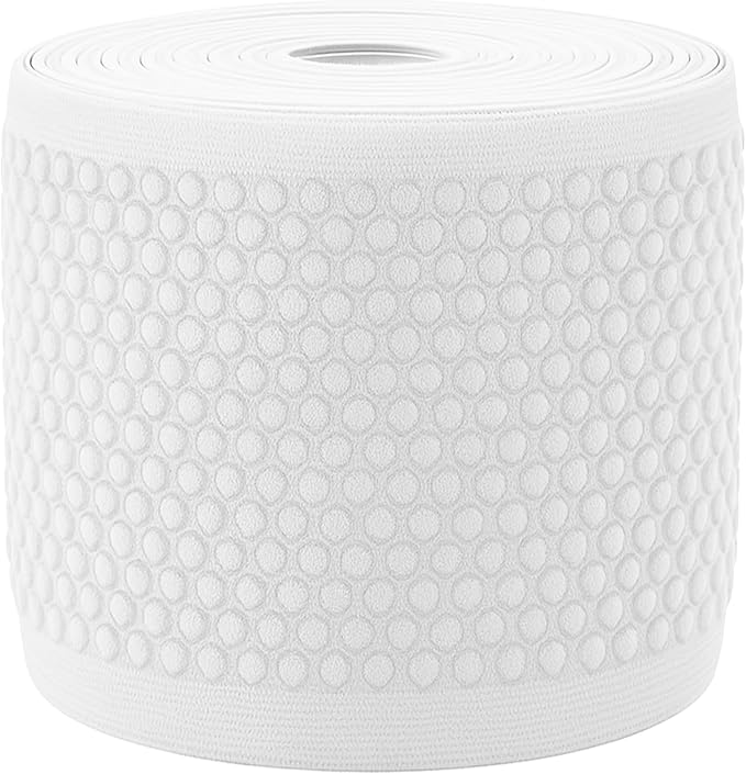 Mandala Crafts 3 Inch Elastic Silicone Gripper Tape for Clothing - 5 Yds Dotted Non Slip Elastic Band for Sewing - White Silicone Flat Fabric Stretchy Ribbon Straps