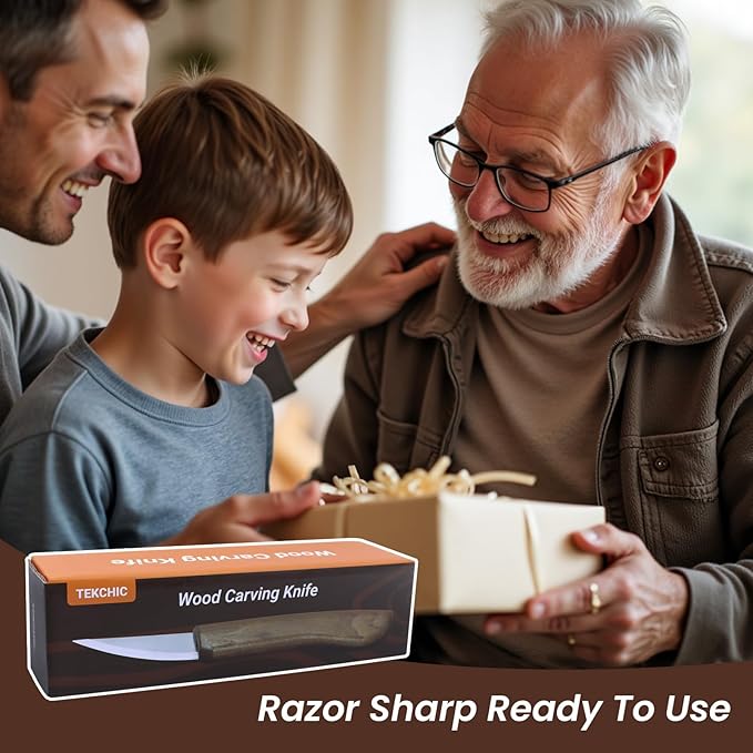 Wood Carving Knife for Beginners - Whittling Knife with Leather Sheath for Adults, Professionals and Wood Carving Enthusiasts - Safety Woodworking Tools