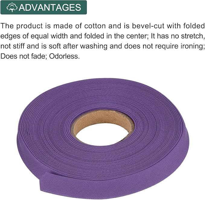 MECCANIXITY 1/2 Inch Double Fold Bias Tape Polyester Continuous Bulk Bias Tape for Sewing,Seaming Quilting Hemming Binding Crafts (Purple 10 Yards)