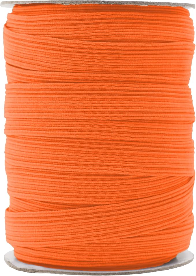 Mandala Crafts 16mm 20 Yds Roll of Orange Elastic Bands for Sewing - 5/8 Flat Elastics Cord - 5 8 Inch Braided Stretch Straps for Crafting