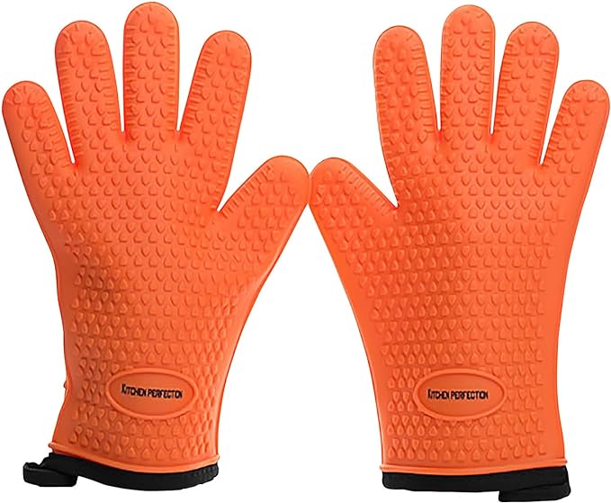 KITCHEN PERFECTION Silicone Smoker Oven Gloves For Women -Extreme Heat Resistant BBQ Gloves -Handle Hot Food Right on Your Smoker Grill Fryer|Waterproof Oven Mitts Grill Gloves |Superior Set+3 Bonuses