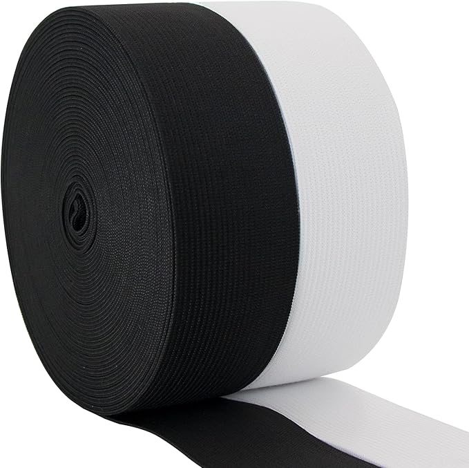 1.5 Inch Elastic Band for Sewing, Crafts, DIY, High Elasticity, (White 11Yards, Black 11 Yards)