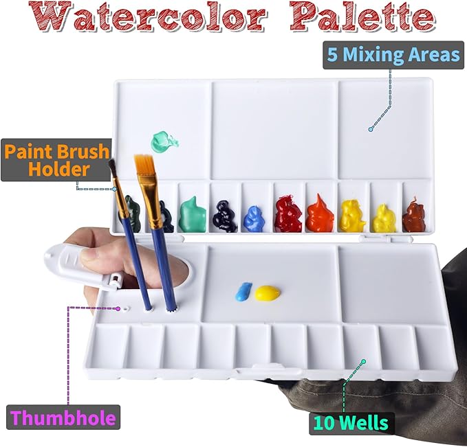 5 Pack Watercolor Palette, Halobios Paint Palette with 20-Well and 5 Mixing Areas, Folding Paint Tray with Lid, Plastic Painting Palette for Children Beginners Artists