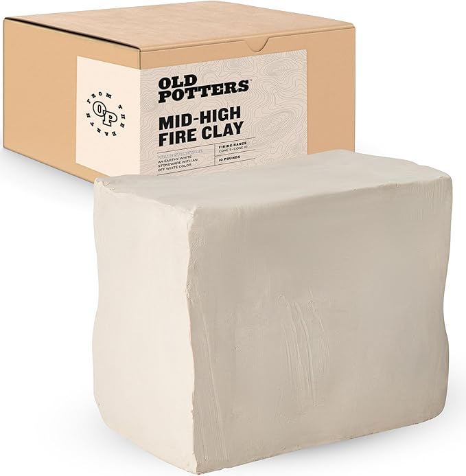 Old Potters Mid High Fire White Stoneware Clay for Pottery | Cone 5-10 | Ideal for Wheel Throwing, Hand Building, Sculpting | Great for All Skill Levels | Greenware Clay, 10 lbs.